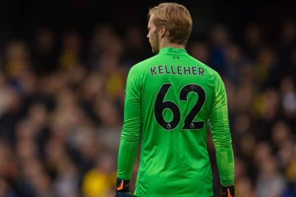 WATFORDF, ENGLAND - Saturday, October 16, 2021: Liverpool's goalkeeper Caoimhin Kelleher during the FA Premier League match between Watford FC and Liverpool FC at Vicarage Road. (Pic by David Rawcliffe/Propaganda)