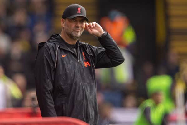 WATFORDF, ENGLAND - Saturday, October 16, 2021: Liverpool's manager Jürgen Klopp during the FA Premier League match between Watford FC and Liverpool FC at Vicarage Road. (Pic by David Rawcliffe/Propaganda)