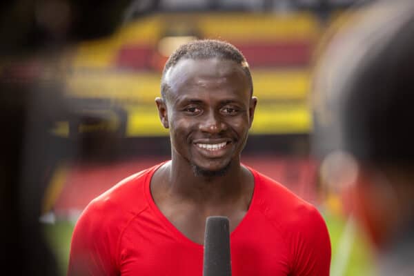 WATFORDF, ENGLAND - Saturday, October 16, 2021: Liverpool's Sadio Mané is interviewed after the FA Premier League match between Watford FC and Liverpool FC at Vicarage Road. Liverpool won 5-0. (Pic by David Rawcliffe/Propaganda)