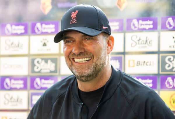 WATFORDF, ENGLAND - Saturday, October 16, 2021: Liverpool's manager Jürgen Klopp is interviewed after the FA Premier League match between Watford FC and Liverpool FC at Vicarage Road. Liverpool won 5-0. (Pic by David Rawcliffe/Propaganda)