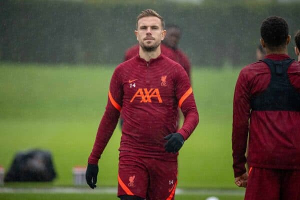 LIVERPOOL, ENGLAND - Monday, October 18, 2021: Liverpool's captain Jordan Henderson during a training session at the AXA Training Centre ahead of the UEFA Champions League Group B Matchday 3 game between Club Atlético de Madrid and Liverpool FC. (Pic by David Rawcliffe/Propaganda)