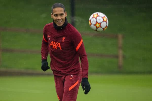 LIVERPOOL, ENGLAND - Monday, October 18, 2021: Liverpool's Virgil van Dijk during a training session at the AXA Training Centre ahead of the UEFA Champions League Group B Matchday 3 game between Club Atlético de Madrid and Liverpool FC. (Pic by David Rawcliffe/Propaganda)