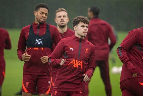 LIVERPOOL, ENGLAND - Monday, October 18, 2021: Liverpool's Neco Williams during a training session at the AXA Training Centre ahead of the UEFA Champions League Group B Matchday 3 game between Club Atlético de Madrid and Liverpool FC. (Pic by David Rawcliffe/Propaganda)