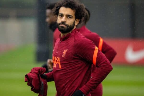 LIVERPOOL, ENGLAND - Monday, October 18, 2021: Liverpool's Mohamed Salah during a training session at the AXA Training Centre ahead of the UEFA Champions League Group B Matchday 3 game between Club Atlético de Madrid and Liverpool FC. (Pic by David Rawcliffe/Propaganda)