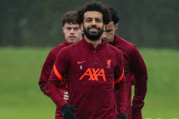 LIVERPOOL, ENGLAND - Monday, October 18, 2021: Liverpool's Mohamed Salah during a training session at the AXA Training Centre ahead of the UEFA Champions League Group B Matchday 3 game between Club Atlético de Madrid and Liverpool FC. (Pic by David Rawcliffe/Propaganda)