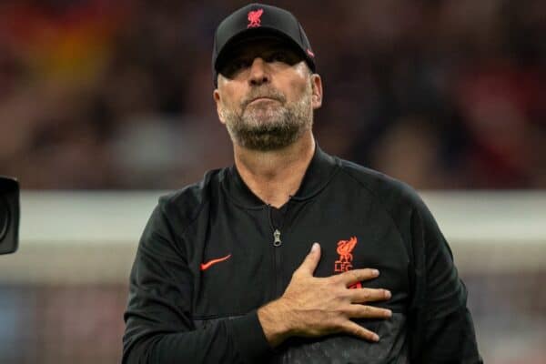 MADRID, SPAIN - Tuesday, October 19, 2021: Liverpool's manager Jürgen Klopp celebrates after the UEFA Champions League Group B Matchday 3 game between Club Atlético de Madrid and Liverpool FC at the Estadio Metropolitano. Liverpool won 3-2. (Pic by David Rawcliffe/Propaganda)