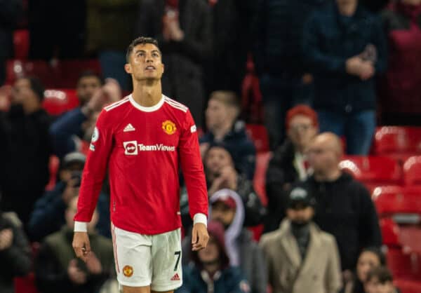 MANCHESTER, ENGLAND - Sunday, October 24, 2021: Manchester United's Cristiano Ronaldo looks dejected as his side are thrashed 5-0 during the FA Premier League match between Manchester United FC and Liverpool FC at Old Trafford. (Pic by David Rawcliffe/Propaganda)