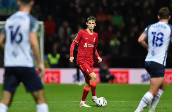 PRESTON, ENGLAND - Wednesday, October 27, 2021: Liverpool's Tyler Morton during the English Football League Cup 4th Round match between Preston North End FC and Liverpool FC at Deepdale. (Pic by David Rawcliffe/Propaganda)