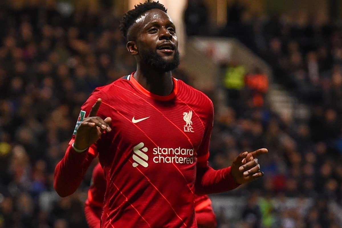 PRESTON, ENGLAND - Wednesday, October 27, 2021: Liverpool's Divock Origi celebrates after scoring the second goal during the English Football League Cup 4th Round match between Preston North End FC and Liverpool FC at Deepdale. Liverpool won 2-0. (Pic by David Rawcliffe/Propaganda)