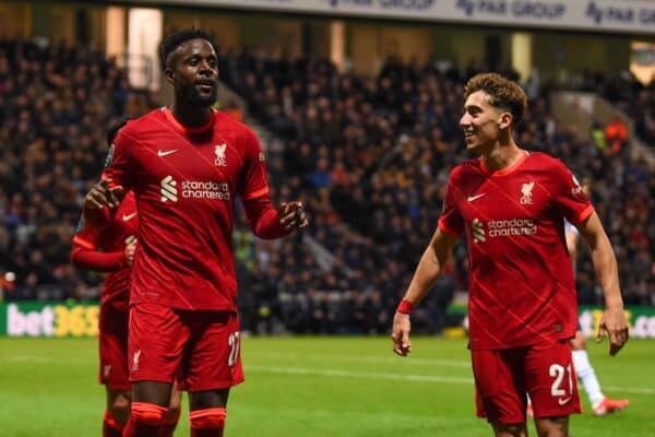 PRESTON, ENGLAND - Wednesday, October 27, 2021: Liverpool's Divock Origi celebrates after scoring the second goal during the English Football League Cup 4th Round match between Preston North End FC and Liverpool FC at Deepdale. Liverpool won 2-0. (Pic by David Rawcliffe/Propaganda)