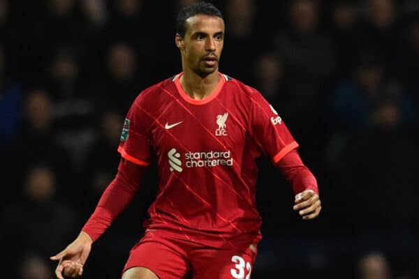 PRESTON, ENGLAND - Wednesday, October 27, 2021: Liverpool's Joel Matip during the English Football League Cup 4th Round match between Preston North End FC and Liverpool FC at Deepdale. (Pic by David Rawcliffe/Propaganda)