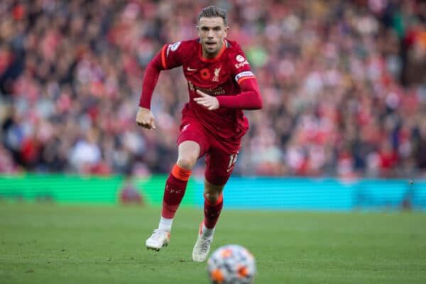 LIVERPOOL, ENGLAND - Saturday, October 30, 2021: Liverpool's captain Jordan Henderson during the FA Premier League match between Liverpool FC and Brighton & Hove Albion FC at Anfield. (Pic by David Rawcliffe/Propaganda)