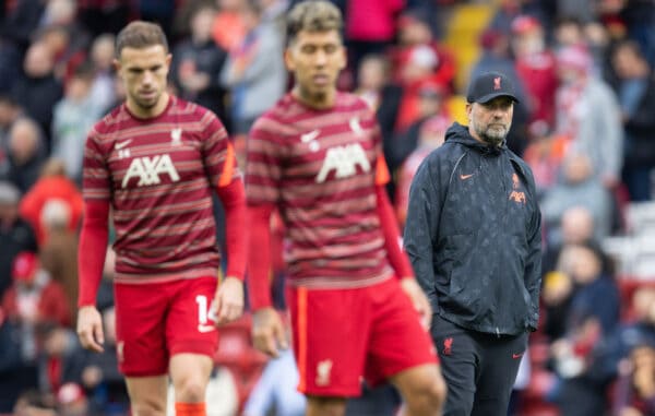 LIVERPOOL, ENGLAND - Saturday, October 30, 2021: Liverpool supporters walk to the stadium before the FA Premier League match between Liverpool FC and Brighton & Hove Albion FC at Anfield. (Pic by David Rawcliffe/Propaganda)