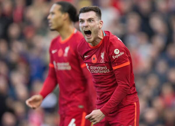 LIVERPOOL, ENGLAND - Saturday, October 30, 2021: Liverpool's Andy Robertson during the FA Premier League match between Liverpool FC and Brighton & Hove Albion FC at Anfield. (Pic by David Rawcliffe/Propaganda)