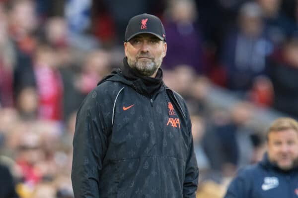 LIVERPOOL, ENGLAND - Saturday, October 30, 2021: Liverpool's manager Jürgen Klopp during the FA Premier League match between Liverpool FC and Brighton & Hove Albion FC at Anfield. (Pic by David Rawcliffe/Propaganda)