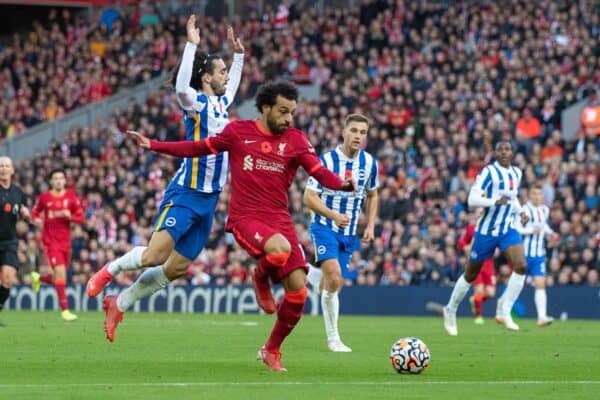 LIVERPOOL, ENGLAND - Saturday, October 30, 2021: Liverpool's Mohamed Salah during the FA Premier League match between Liverpool FC and Brighton & Hove Albion FC at Anfield. (Pic by David Rawcliffe/Propaganda)