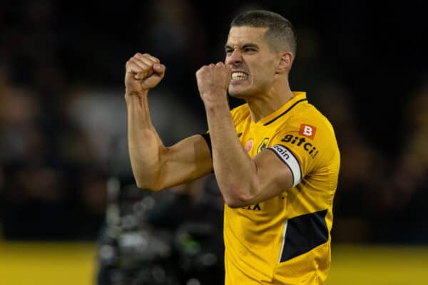 WOLVERHAMPTON, ENGLAND - Monday, November 1, 2021: Wolverhampton Wanderers' captain Conor Coady celebrates after the FA Premier League match between Wolverhampton Wanderers FC and Everton FC at Molineux Stadium. Wolverhampton Wanderers won 2-1. (Pic by David Rawcliffe/Propaganda)