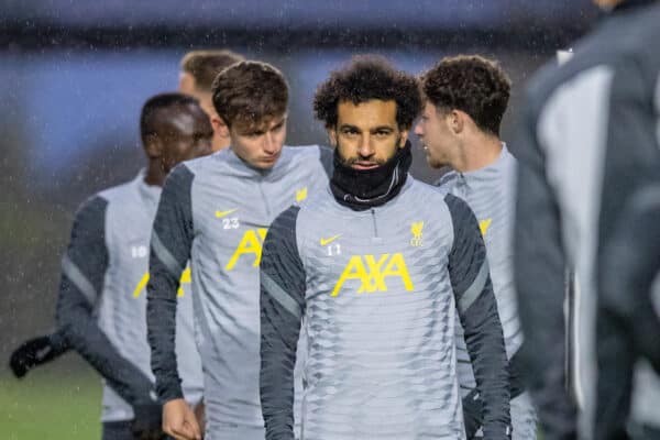 LIVERPOOL, ENGLAND - Tuesday, November 2, 2021: Liverpool's Mohamed Salah during a training session at the AXA Training Centre ahead of the UEFA Champions League Group B Matchday 4 game between Liverpool FC and Club Atlético de Madrid. (Pic by David Rawcliffe/Propaganda)