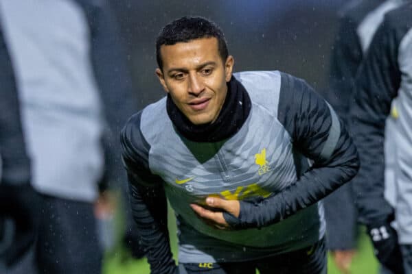 LIVERPOOL, ENGLAND - Tuesday, November 2, 2021: Liverpool's Thiago Alcantara during a training session at the AXA Training Centre ahead of the UEFA Champions League Group B Matchday 4 game between Liverpool FC and Club Atlético de Madrid. (Pic by David Rawcliffe/Propaganda)