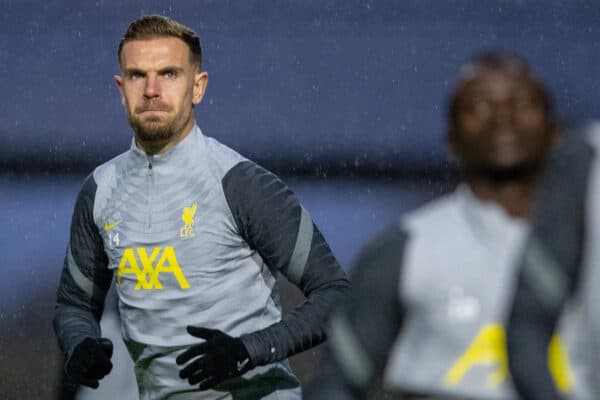 LIVERPOOL, ENGLAND - Tuesday, November 2, 2021: Liverpool's captain Jordan Henderson during a training session at the AXA Training Centre ahead of the UEFA Champions League Group B Matchday 4 game between Liverpool FC and Club Atlético de Madrid. (Pic by David Rawcliffe/Propaganda)