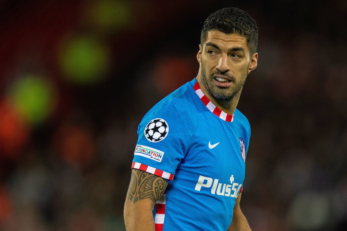 LIVERPOOL, ENGLAND - Wednesday, November 3, 2021: Club Atlético de Madrid's Luis Suarez during the UEFA Champions League Group B Matchday 4 game between Liverpool FC and Club Atlético de Madrid at Anfield. (Pic by David Rawcliffe/Propaganda)