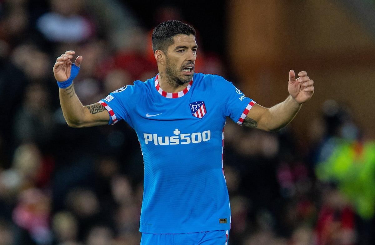 LIVERPOOL, ENGLAND - Wednesday, November 3, 2021: Club Atlético de Madrid's Luis Sua?rez during the UEFA Champions League Group B Matchday 4 game between Liverpool FC and Club Atlético de Madrid at Anfield. (Pic by David Rawcliffe/Propaganda)