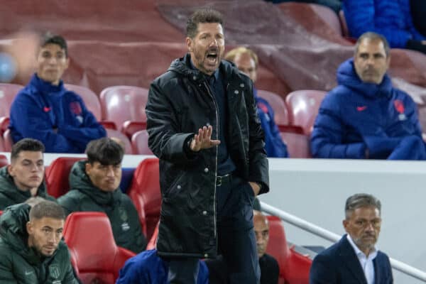 LIVERPOOL, ENGLAND - Wednesday, November 3, 2021: Club Atlético de Madrid's head coach Diego Simeone during the UEFA Champions League Group B Matchday 4 game between Liverpool FC and Club Atlético de Madrid at Anfield. (Pic by David Rawcliffe/Propaganda)