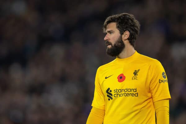 LONDON, ENGLAND - Sunday, November 7, 2021: Liverpool's goalkeeper Alisson Becker during the FA Premier League match between West Ham United FC and Liverpool FC at the London Stadium. (Pic by David Rawcliffe/Propaganda)