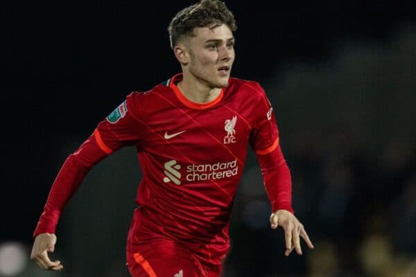 STOKE-ON-TRENT, ENGLAND - Tuesday, November 9, 2021: Liverpool's Bobby Clark during the English Football League Trophy match between Port Vale FC and Liverpool FC Under-21's at Vale Park. (Pic by David Rawcliffe/Propaganda)