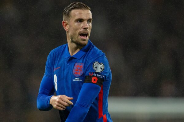 LONDON, ENGLAND - Friday, November 12, 2021: England's Jordan Henderson during the FIFA World Cup Qatar 2022 Qualifying Group I match between England and Albania at Wembley Stadium. (Pic by David Rawcliffe/Propaganda)