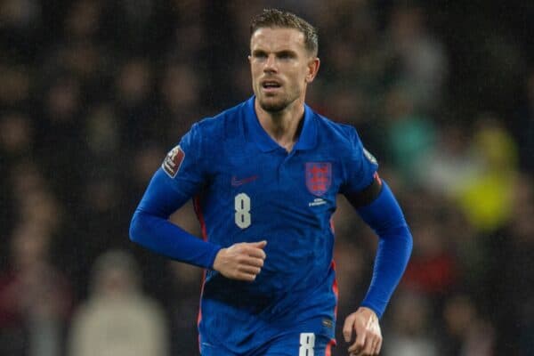 LONDON, ENGLAND - Friday, November 12, 2021: England's Jordan Henderson during the FIFA World Cup Qatar 2022 Qualifying Group I match between England and Albania at Wembley Stadium. (Pic by David Rawcliffe/Propaganda)