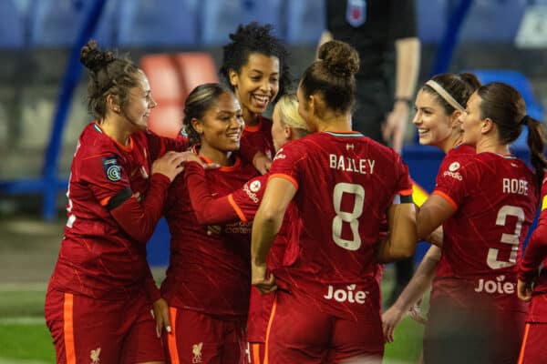 BIRKENHEAD, ENGLAND - Wednesday, November 17, 2021: Liverpool's Taylor Hinds celebrates after scoring the second goal during the FA Women's League Cup match between Liverpool FC Women and Blackburn Rovers FC Women at Prenton Park. (Pic by David Rawcliffe/Propaganda)