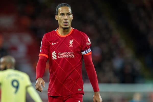 LIVERPOOL, ENGLAND - Saturday, November 20, 2021: Liverpool's Virgil van Dijk during the FA Premier League match between Liverpool FC and Arsenal FC at Anfield. (Pic by David Rawcliffe/Propaganda)