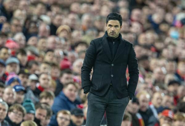 LIVERPOOL, ENGLAND - Saturday, November 20, 2021: Arsenal's manager Mikel Arteta during the FA Premier League match between Liverpool FC and Arsenal FC at Anfield. (Pic by David Rawcliffe/Propaganda)