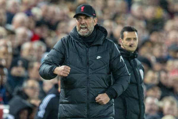 LIVERPOOL, ENGLAND - Saturday, November 20, 2021: Liverpool's manager Jürgen Klopp during the FA Premier League match between Liverpool FC and Arsenal FC at Anfield. (Pic by David Rawcliffe/Propaganda)