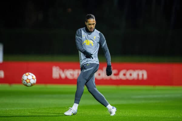 LIVERPOOL, ENGLAND - Tuesday, November 23, 2021: Liverpool's Virgil van Dijk during a training session at the AXA Training Centre ahead of the UEFA Champions League Group B Matchday 4 game between Liverpool FC and FC Porto. (Pic by David Rawcliffe/Propaganda)