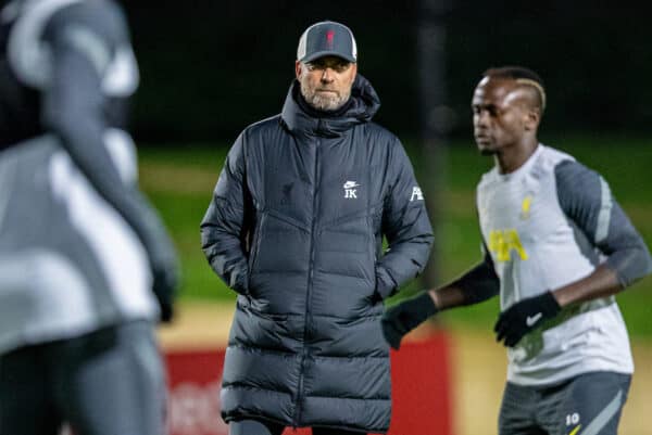 LIVERPOOL, ENGLAND - Tuesday, November 23, 2021: Liverpool's manager Jürgen Klopp during a training session at the AXA Training Centre ahead of the UEFA Champions League Group B Matchday 4 game between Liverpool FC and FC Porto. (Pic by David Rawcliffe/Propaganda)