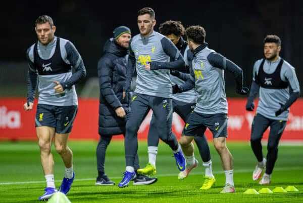 LIVERPOOL, ENGLAND - Tuesday, November 23, 2021: Liverpool's Andy Robertson during a training session at the AXA Training Centre ahead of the UEFA Champions League Group B Matchday 4 game between Liverpool FC and FC Porto. (Pic by David Rawcliffe/Propaganda)