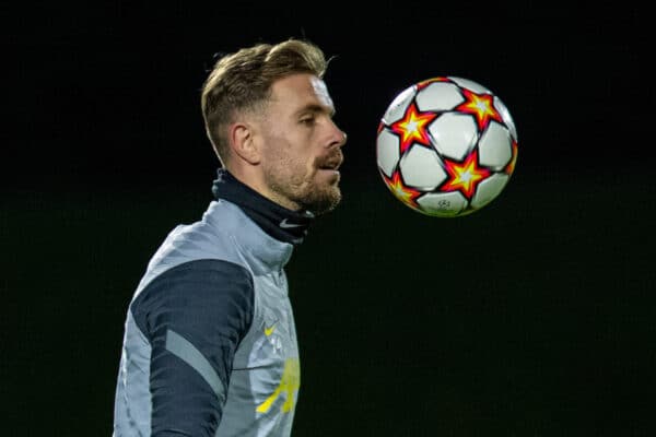 LIVERPOOL, ENGLAND - Tuesday, November 23, 2021: Liverpool's captain Jordan Henderson during a training session at the AXA Training Centre ahead of the UEFA Champions League Group B Matchday 4 game between Liverpool FC and FC Porto. (Pic by David Rawcliffe/Propaganda)