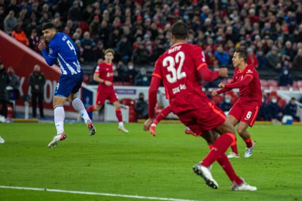 LIVERPOOL, ENGLAND - Wednesday, November 24, 2021: Liverpool's Thiago Alcantara scores the first goal during the UEFA Champions League Group B Matchday 5 game between Liverpool FC and FC Porto at Anfield. (Pic by David Rawcliffe/Propaganda)