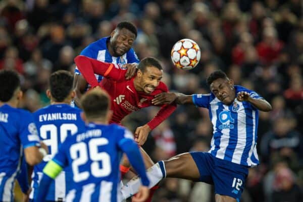 LIVERPOOL, ENGLAND - Wednesday, November 24, 2021: Liverpool's Joel Matip during the UEFA Champions League Group B Matchday 5 game between Liverpool FC and FC Porto at Anfield. (Pic by David Rawcliffe/Propaganda)