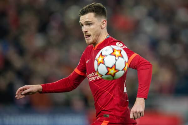 LIVERPOOL, ENGLAND - Wednesday, November 24, 2021: Liverpool's Andy Robertson during the UEFA Champions League Group B Matchday 5 game between Liverpool FC and FC Porto at Anfield. (Pic by David Rawcliffe/Propaganda)