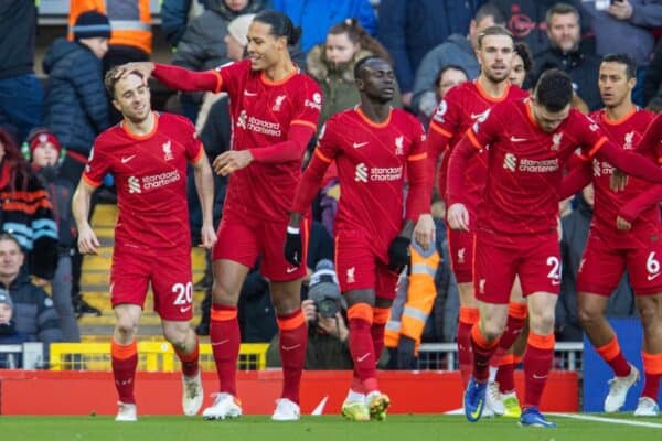 LIVERPOOL, ENGLAND - Saturday, November 27, 2021: Liverpool's Diogo Jota celebrates after scoring the first goal during the FA Premier League match between Liverpool FC and Southampton FC at Anfield. (Pic by David Rawcliffe/Propaganda)