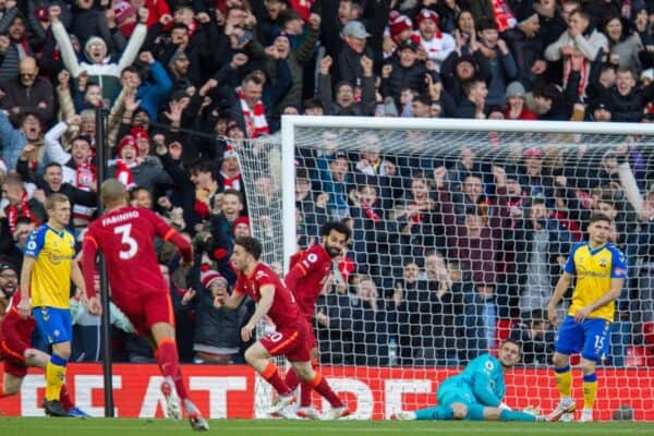 LIVERPOOL, ENGLAND - Saturday, November 27, 2021: Liverpool's Diogo Jota celebrates after scoring the first goal during the FA Premier League match between Liverpool FC and Southampton FC at Anfield. (Pic by David Rawcliffe/Propaganda)