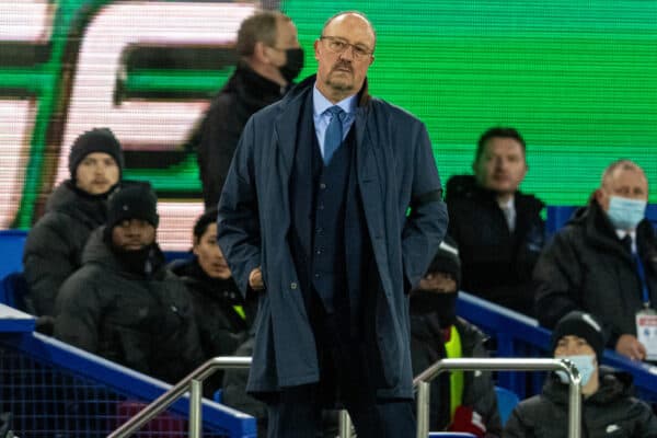 LIVERPOOL, ENGLAND - Wednesday, December 1, 2021: Everton's manager Rafael Benítez looks dejected as his side lose 4-1 during the FA Premier League match between Everton FC and Liverpool FC, the 239th Merseyside Derby, at Goodison Park. (Pic by David Rawcliffe/Propaganda)