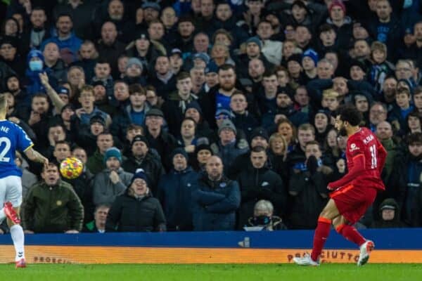 LIVERPOOL, ENGLAND - Wednesday, December 1, 2021: Liverpool's Mohamed Salah scores the first goal during the FA Premier League match between Everton FC and Liverpool FC, the 239th Merseyside Derby, at Goodison Park. (Pic by David Rawcliffe/Propaganda)