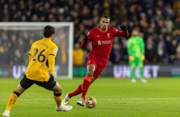 WOLVERHAMPTON, ENGLAND - Saturday, December 4, 2021: Liverpool's Joel Matip during the FA Premier League match between Wolverhampton Wanderers FC and Liverpool FC at Molineux Stadium. (Pic by David Rawcliffe/Propaganda)
