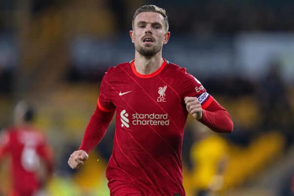  Liverpool's captain Jordan Henderson during the FA Premier League match between Wolverhampton Wanderers FC and Liverpool FC at Molineux Stadium. (Pic by David Rawcliffe/Propaganda)