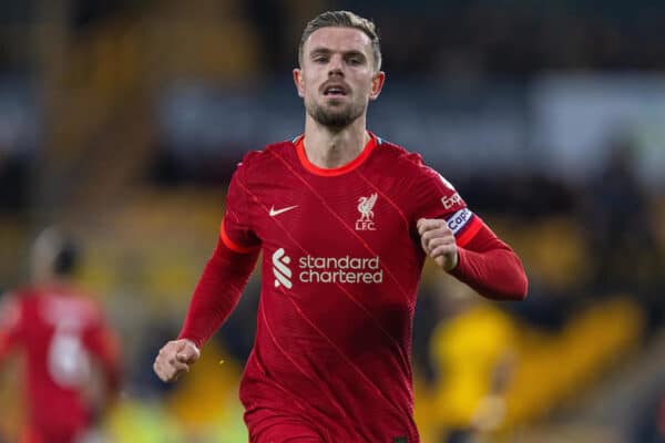 WOLVERHAMPTON, ENGLAND - Saturday, December 4, 2021: Liverpool's captain Jordan Henderson during the FA Premier League match between Wolverhampton Wanderers FC and Liverpool FC at Molineux Stadium. (Pic by David Rawcliffe/Propaganda)