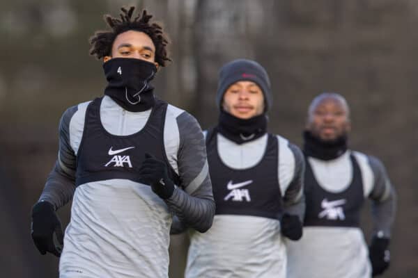 LIVERPOOL, ENGLAND - Monday, December 6, 2021: Liverpool's Trent Alexander-Arnold during a training session at the AXA Training Centre ahead of the UEFA Champions League Group B Matchday 6 game between AC Milan and Liverpool FC. (Pic by David Rawcliffe/Propaganda)